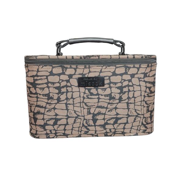 Misook Overnight Travel Case Makeup Tote Bag Purse Animal Print Black Storage - Picture 1 of 8